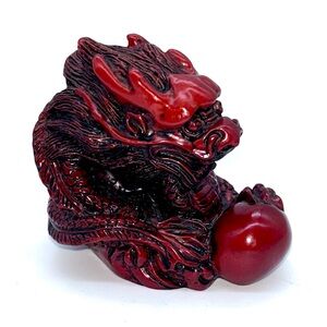 Red Chinese Feng Shui Dragon Figurine Statue Good Luck Success Resin